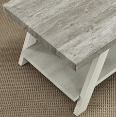 Contemporary Two Tone Wooden Framed Side Table In Athens, Weathered Gray And Beige