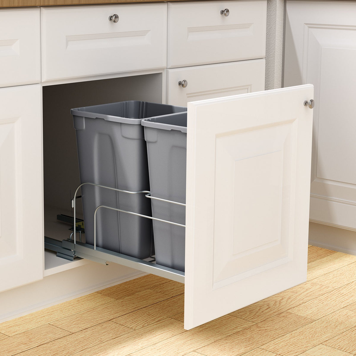 Double Pullout Waste Container Kitchen Trash Can With Soft Close Grey 27QTx2