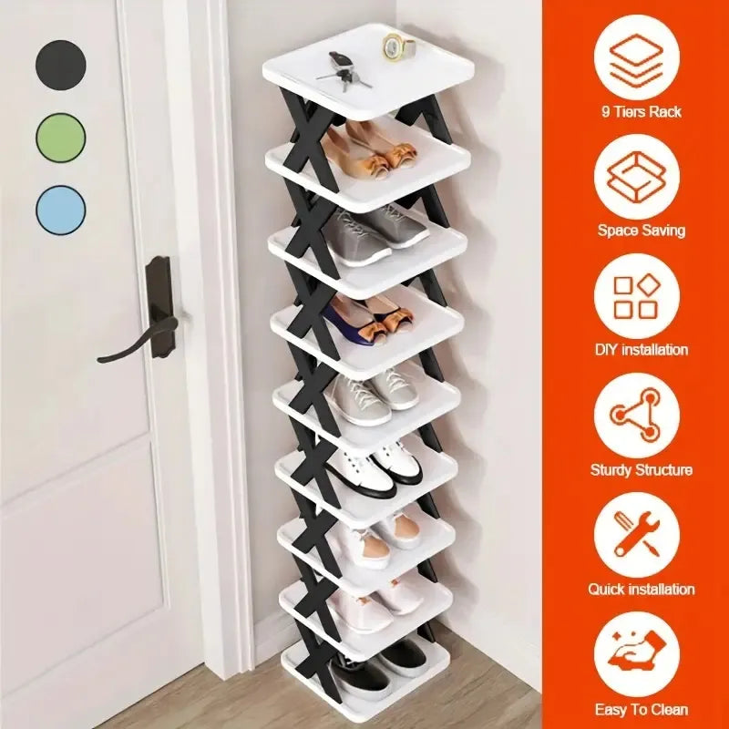 Entrance High And Narrow Shoe Rack, 9-layer Shoe Rack Can Put 9 Pairs Of Shoes, Space-saving Vertical Shoe Rack, Plastic Stackable Shoe Rack, Suitable For Wardrobe, Corridor, Bathroom, Dormitory, Chri