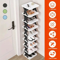 Entrance High And Narrow Shoe Rack, 9-layer Shoe Rack Can Put 9 Pairs Of Shoes, Space-saving Vertical Shoe Rack, Plastic Stackable Shoe Rack, Suitable For Wardrobe, Corridor, Bathroom, Dormitory, Chri