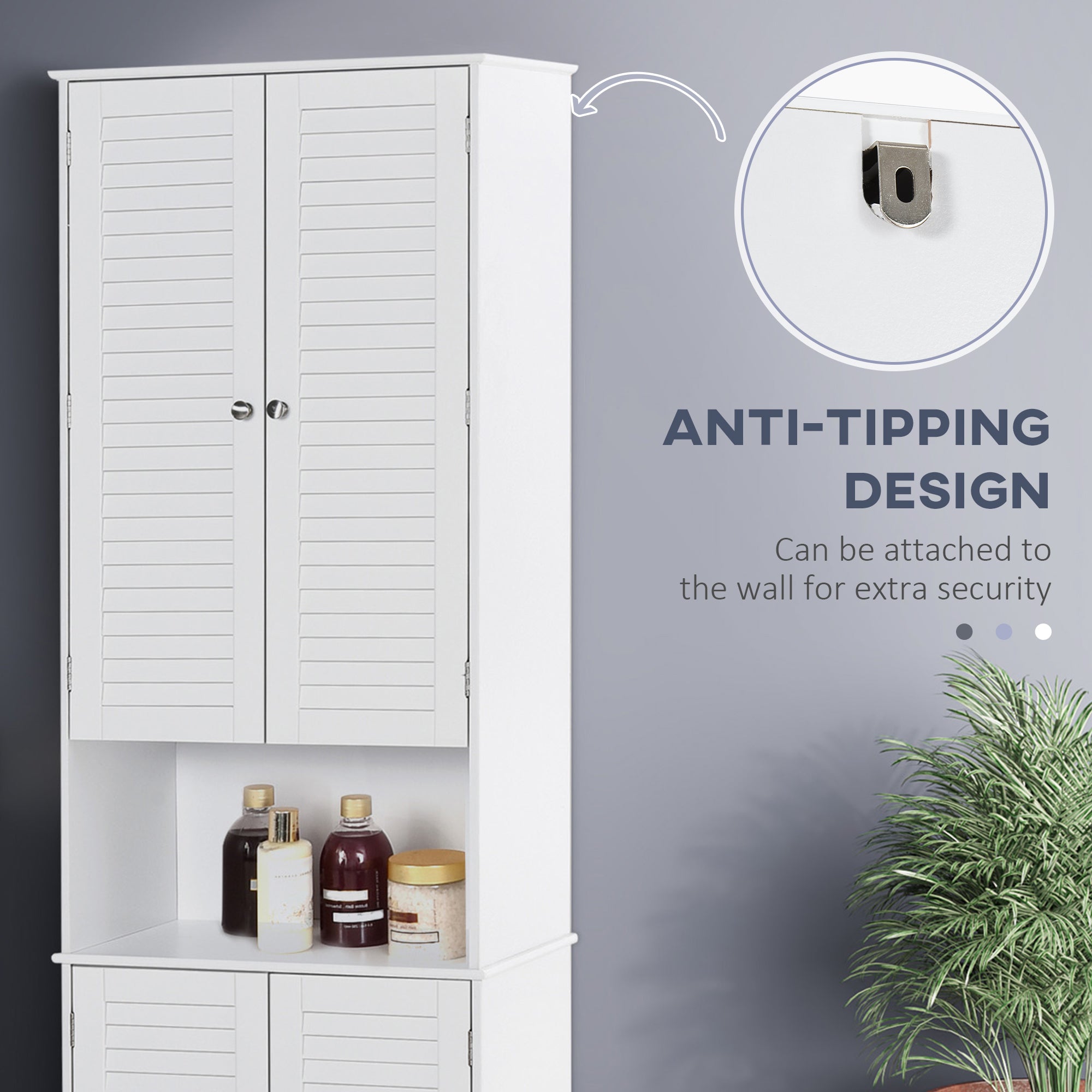 Tall Narrow Bathroom Storage Cabinet with Doors and Shelf Adjustability, Freestanding Linen Cabinet with 2 Cabinets and Countertop, White