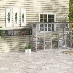 Playground Cat Window Box Outside Enclosure For Multiple Cats W Shelves & Bridges, Gray