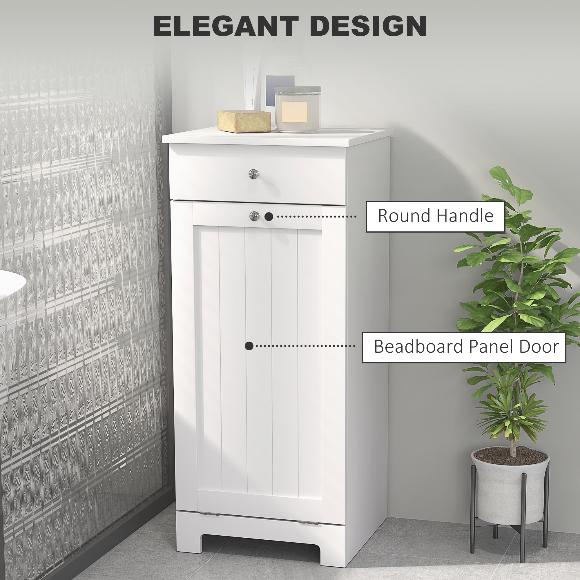 Laundry Hamper Cabinet, Laundry Cabinet with Tilt Out Laundry Basket and Drawer, White