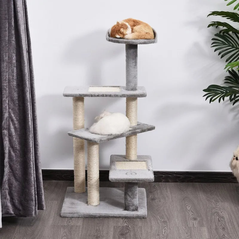 5-Level Revolving Stair Cat Tree Scratcher Climbing Activity Tower With Play Center And Resting Perch - Gray