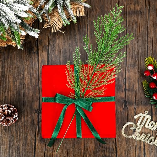 NOVWANG 60 Pieces Artificial Pine Branches, Artificial Cedar Stems And Artificial Snow Pine Branches For Christmas Decoration Christmas Picks For DIY Garland Craft Family Kitchen Holiday Decoration