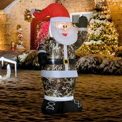 8' Christmas Inflatables Outdoor Decorations Santa Claus Wearing Camouflage, Blow-Up Yard Christmas Decor with LED Lights Display
