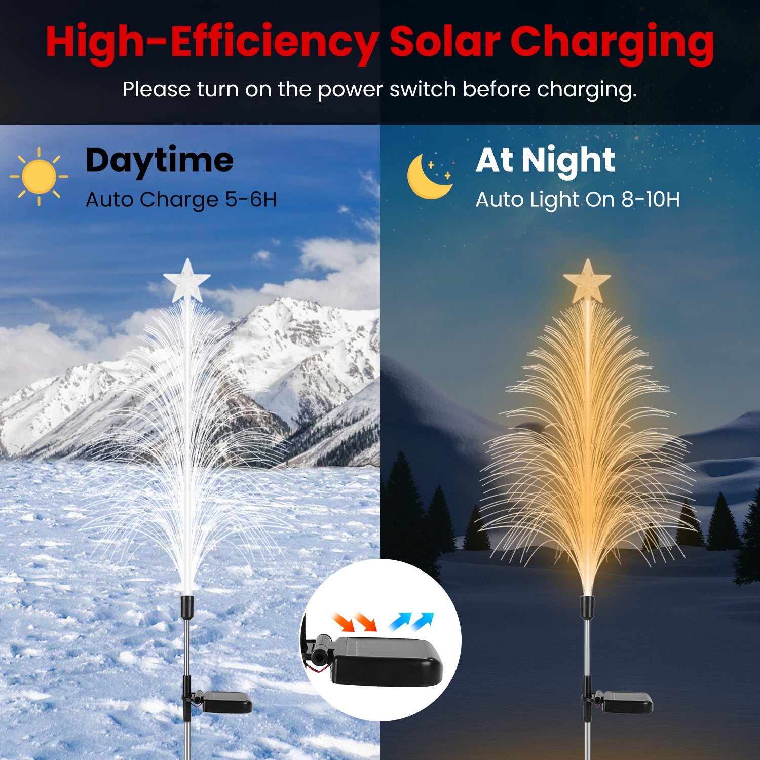 4Pack 7 Color Changing Solar Christmas Tree Lights Outdoor Optical Fiber Stake Lights Cedar Tree Lights With Topper Star IP44 Waterproof For Garden Yard Pathway Lawn