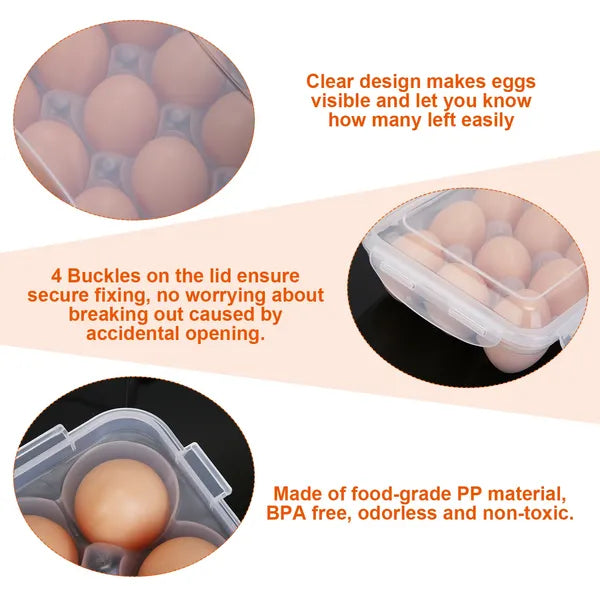 2Pcs Egg Holder Stackable Plastic Egg Storage Box Egg Rack For Refrigerator With 18 Cavity Per Container Dishwasher Safe