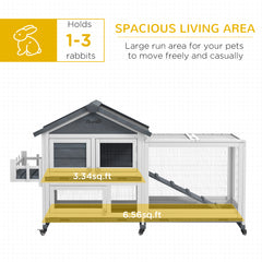 65" Wooden Rabbit Hutch, Pet Playpen with Openable Roof & Storage Box for Rabbits and Small Animals, Gray