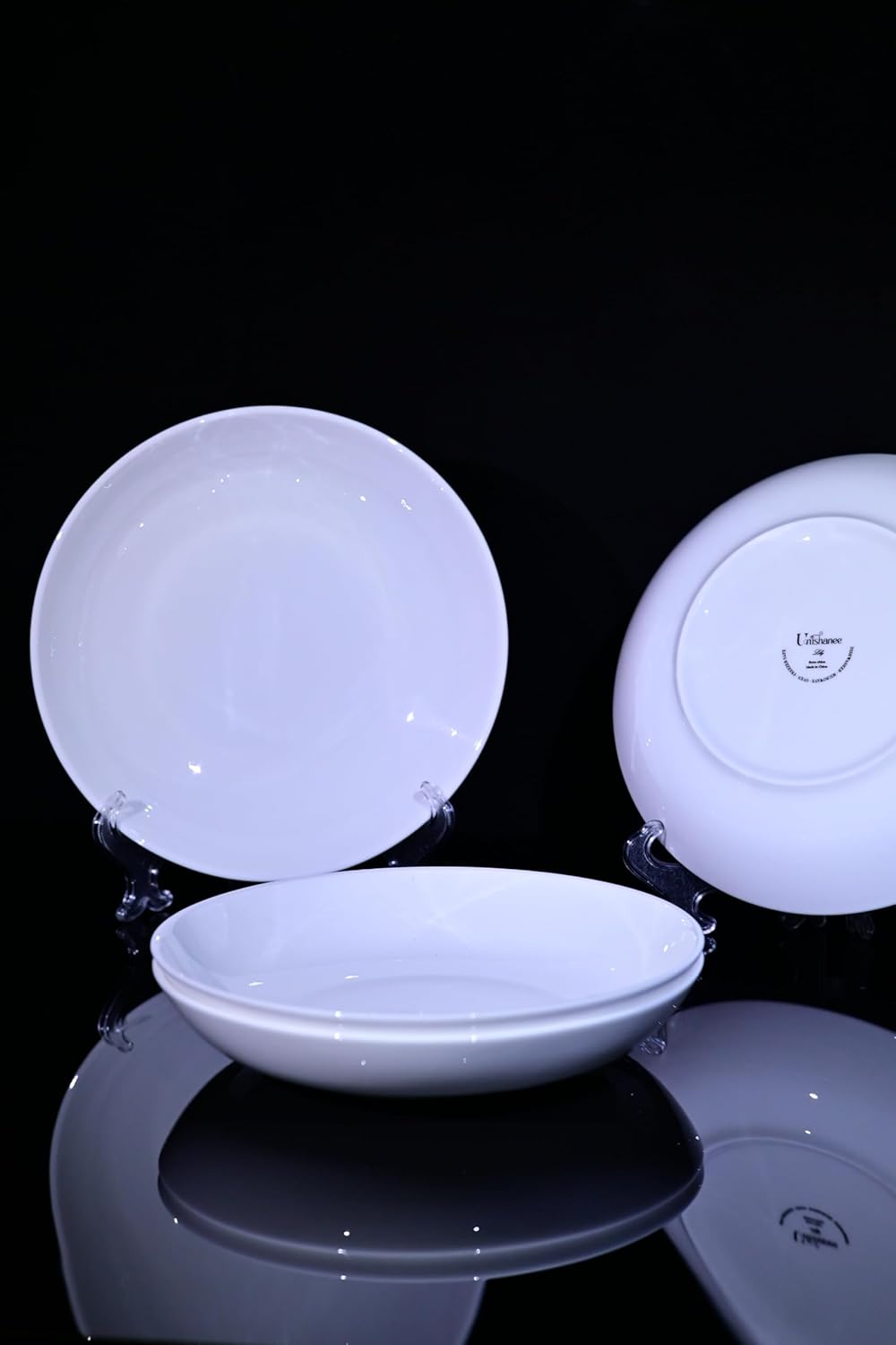 Lily Bone China Dinnerware Set, 4 Pieces, 8.5-inch White Pasta, Salad, Fruit Plate