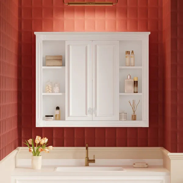 36'' X 28'' Medicine Cabinet, Wall Mounted Bathroom Storage Cabinet, With 1 Adjustable Shelf, Wall-Mounted Medicine Cabinet For Bathroom, Soft-Closing Hinges, Swing-Open Doors
