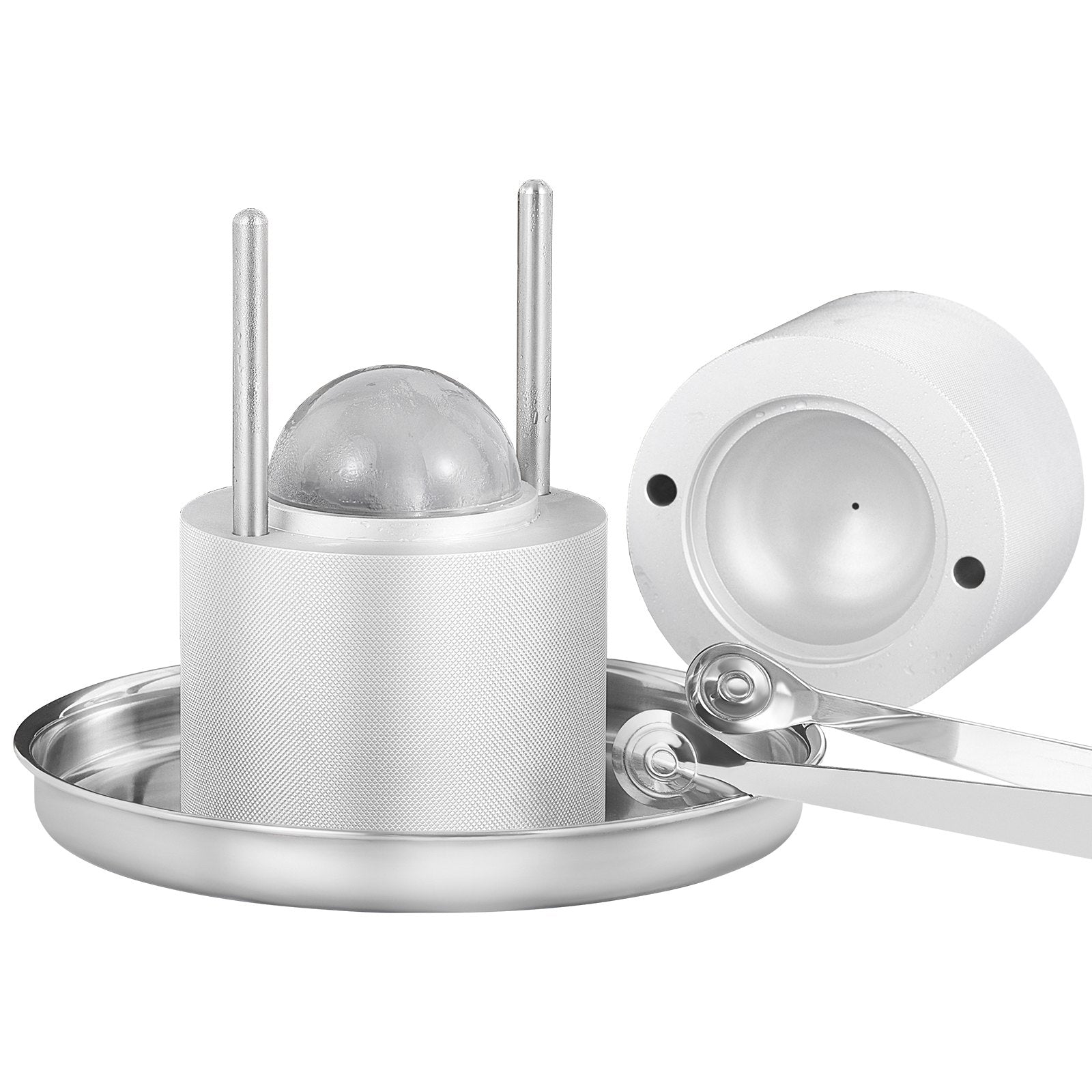 Ice Ball Press, 2.4' Ice Ball Maker, Aircraft Al Alloy Ice Ball Press Kit For 60mm Ice Sphere, Ice Press With Tong And Drip Tray, For Whiskey, Cocktail, Bourbon, Scot On Party & Holiday, Silver