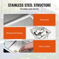 Stainless Steel Utility Sink, 1 Compartment Free Standing Small Sink Include Faucet & Legs, 16 X 13 X 8.7 In Commercial Single Bowl Sinks For Garage, Restaurant, Kitchen, Laundry