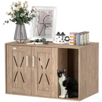 PawHut Cat Litter Box Enclosure With Scratching Board, Cat Washroom End Side Table,  Walnut Brown