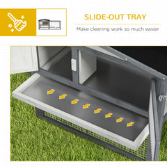 Large Rabbit Cage Outdoor 61"L Guinea Pig Hutch w/ Run Feeding Trough Removable Tray Ramp Asphalt Roof, White
