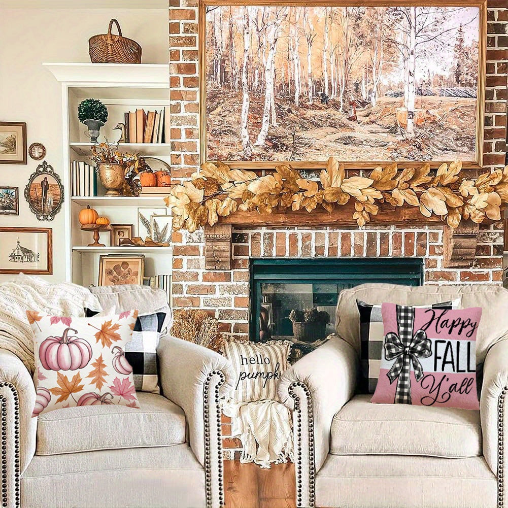 4 Pack Fall Pillow Covers 18x18in Farmhouse Pumpkin Maple Leaf Cushion Case Autumn Sofa Couch Decor For Autumn Thanksgiving Harvest Decorations