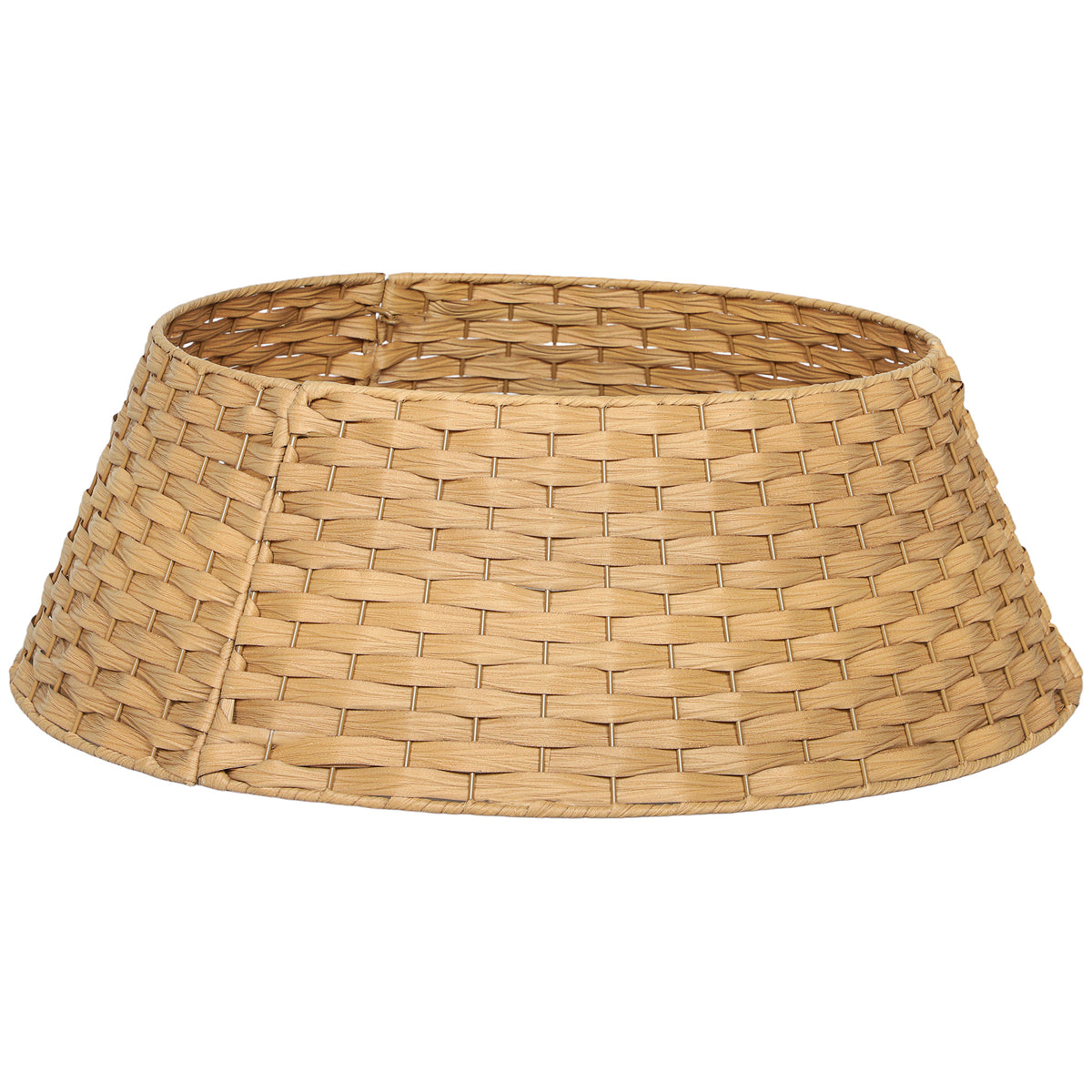 27 inch Rustic Christmas Tree Skirt, Plastic Woven Christmas Tree Collar for Party, Holiday, Home Decoration, Natural