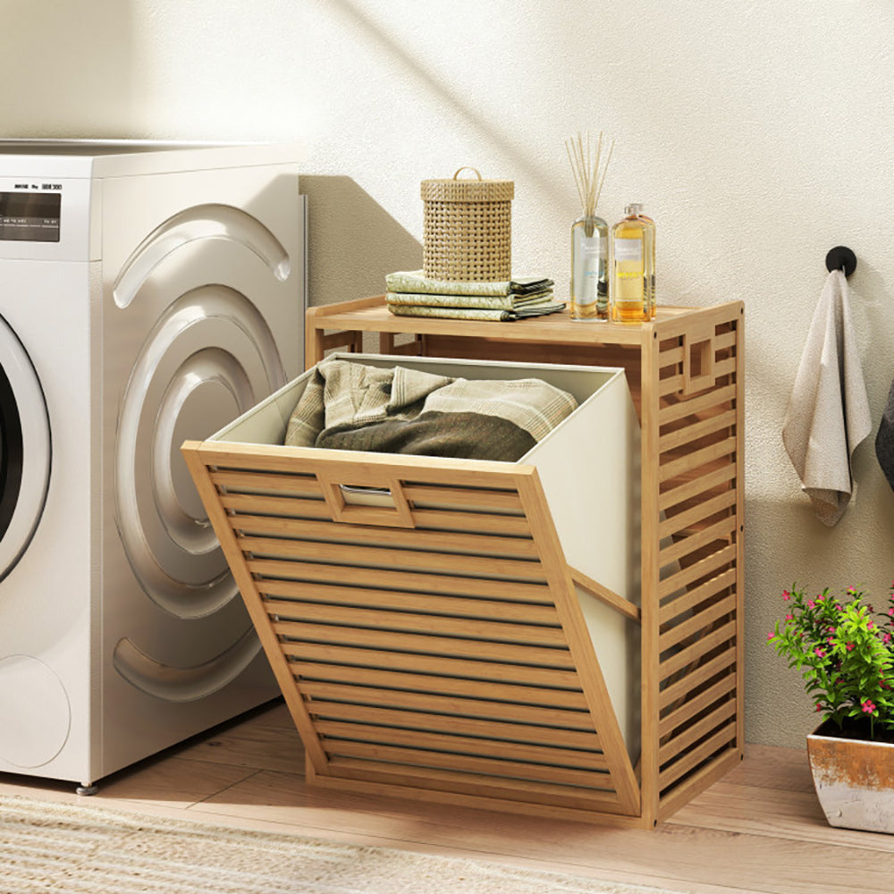 18 Gal Bamboo Tilt-out Laundry Hamper With Removable Fabric Bin
