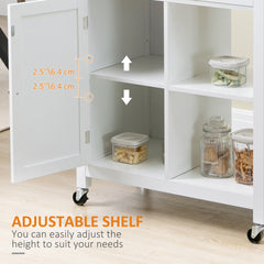 Kitchen Island Cart, Rolling Kitchen Island with Storage Shelf, Solid Wood Top, Drawer, for Dining Room, White