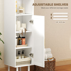Tall Bathroom Cabinet with Rattan Doors, Freestanding Bathroom Storage Cabinet with Adjustable Shelves, White