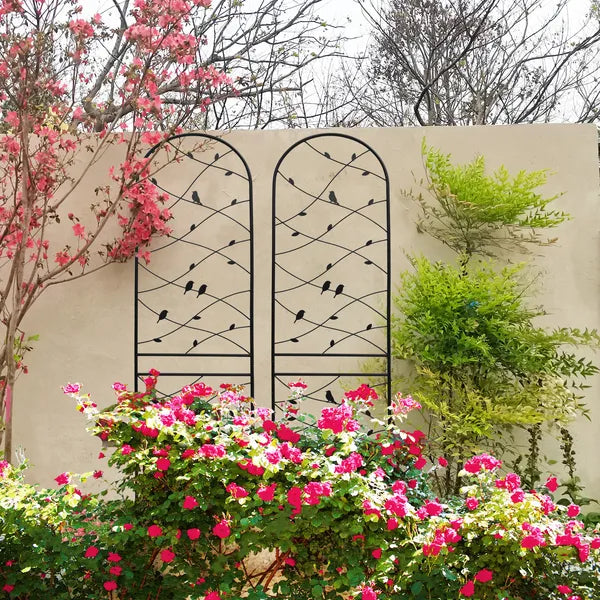 2 Pack Metal Garden Trellis 86.7" X 19.7" Rustproof Trellis For Climbing Plants Outdoor Flower Support Bird Deco Black