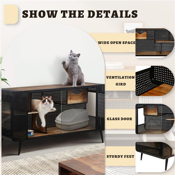55.12 Inch Spacious Cat House With Tempered Glass, Prohibited Platform Temu