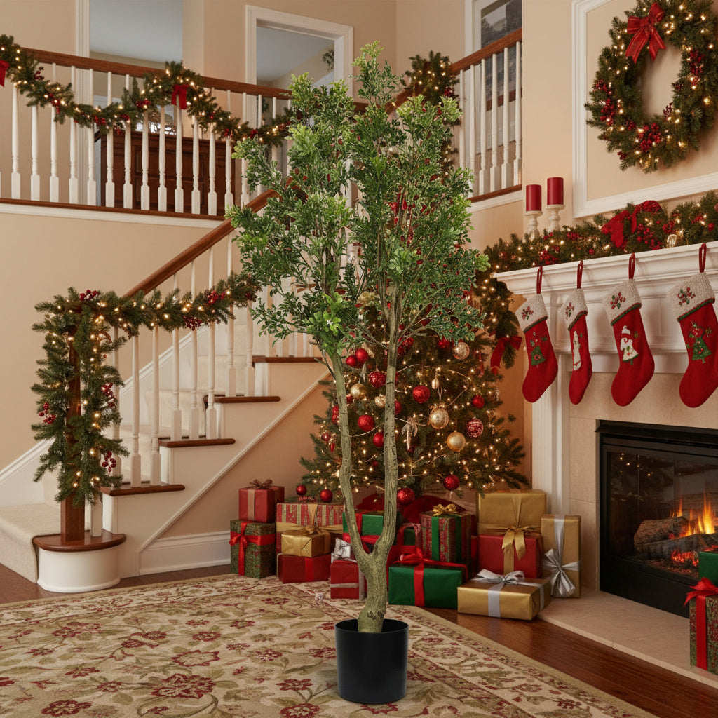 5.2FT Tall Artificial Tree Natural Faux Plant With Lush Greenery & Authentic Trunk Perfect For Indoor, Office, Living Room Or Entryway Decor