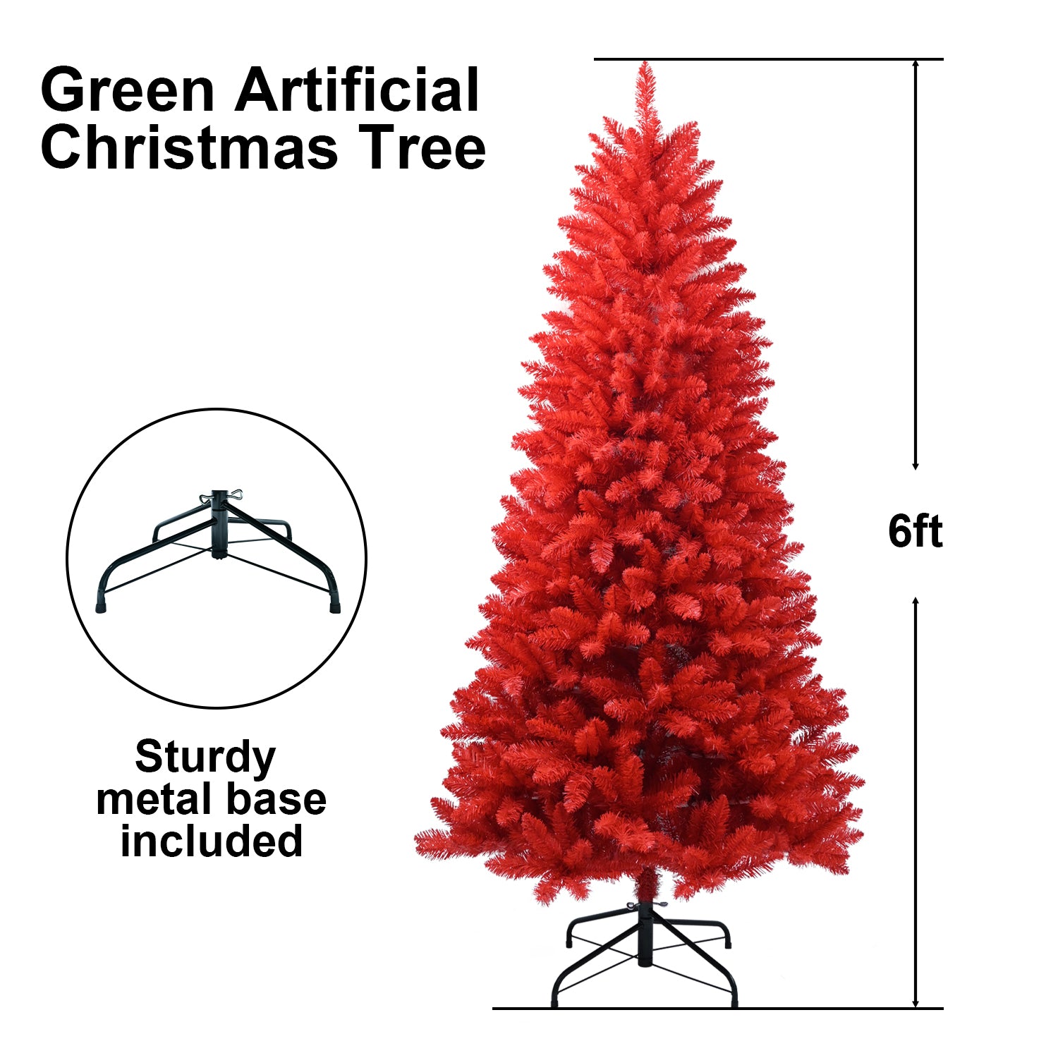 Artificial 6ft Red Christmas Tree With 804 PVC Branch Tips, Hinged Premium & Foldable Base For Indoor Holiday Decorating,Banned Platforms Temu