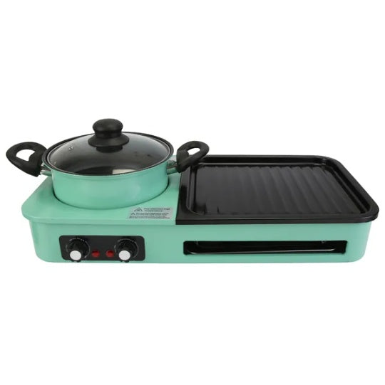 Electric Grill And Hot Pot Combo - 1600W Smokeless Korean BBQ Grill With Dual-Zone Cooking Non-Stick Surface & Adjustable Temp Control For 3-6 People IndoorOutdoor Use