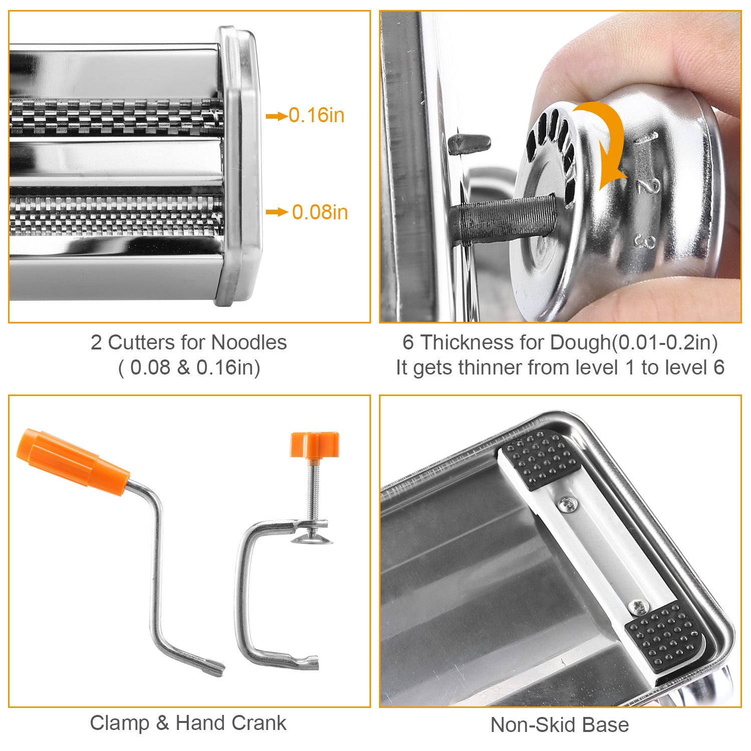 1Pc Pasta Maker Roller Machine Fettuccine Noodle Maker 9 Thickness Settings Stainless Steel