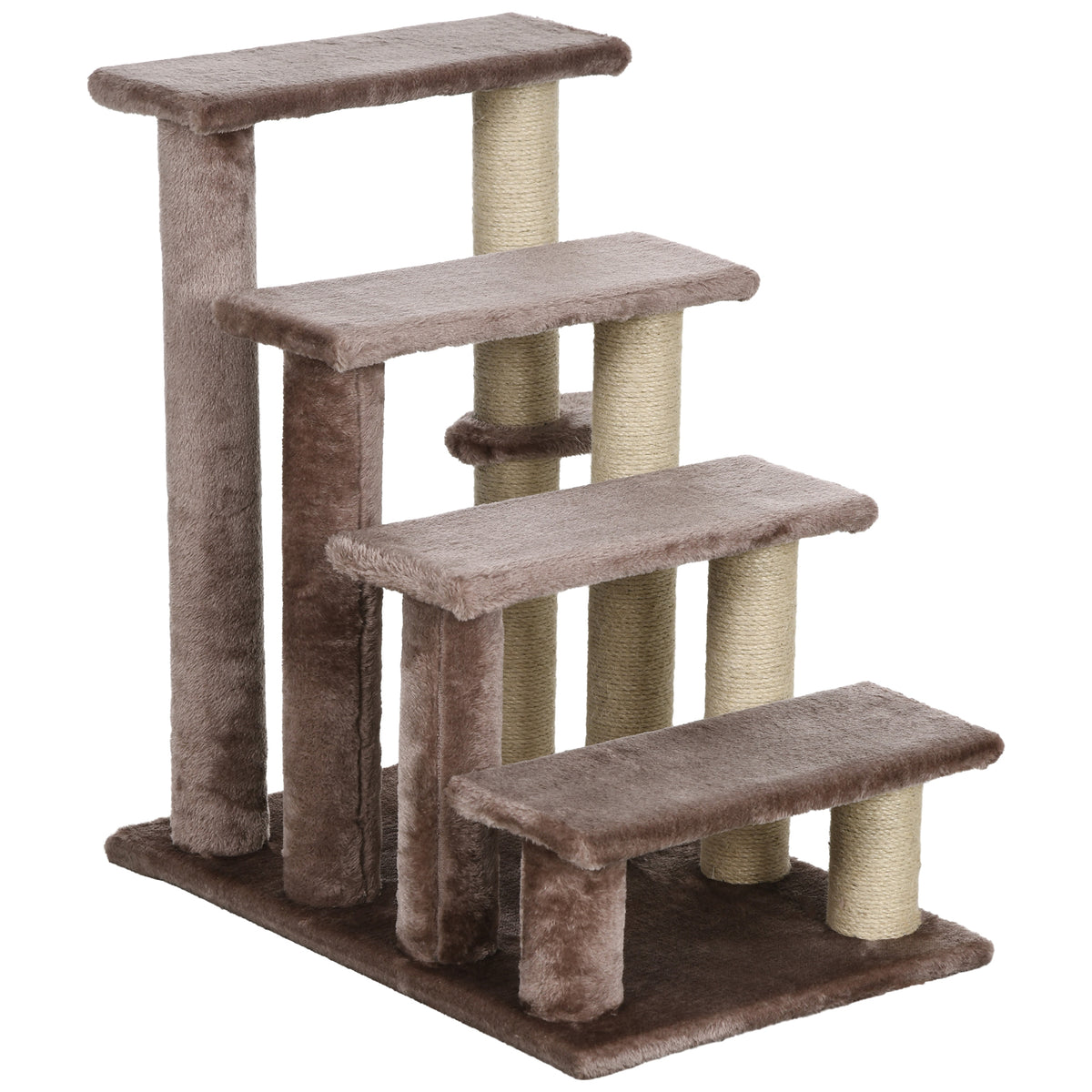 4 Levels Cat Steps with Scratching Posts for High Bed, Sofa, Brown