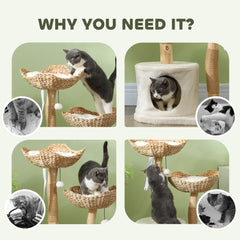 37 Inch Modern Cat Tree w/ Wooden Scratching Posts, Condo, Beds, Cushions, Toy Balls & Anti-Tip Kit