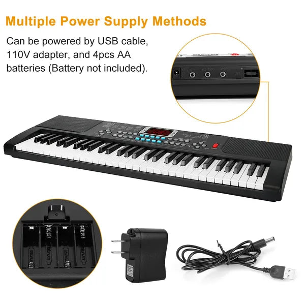 61 Keys Digital Music Electronic Keyboard Electric Musical Piano Instrument Kids Learning Keyboard W/ Stand Microphone