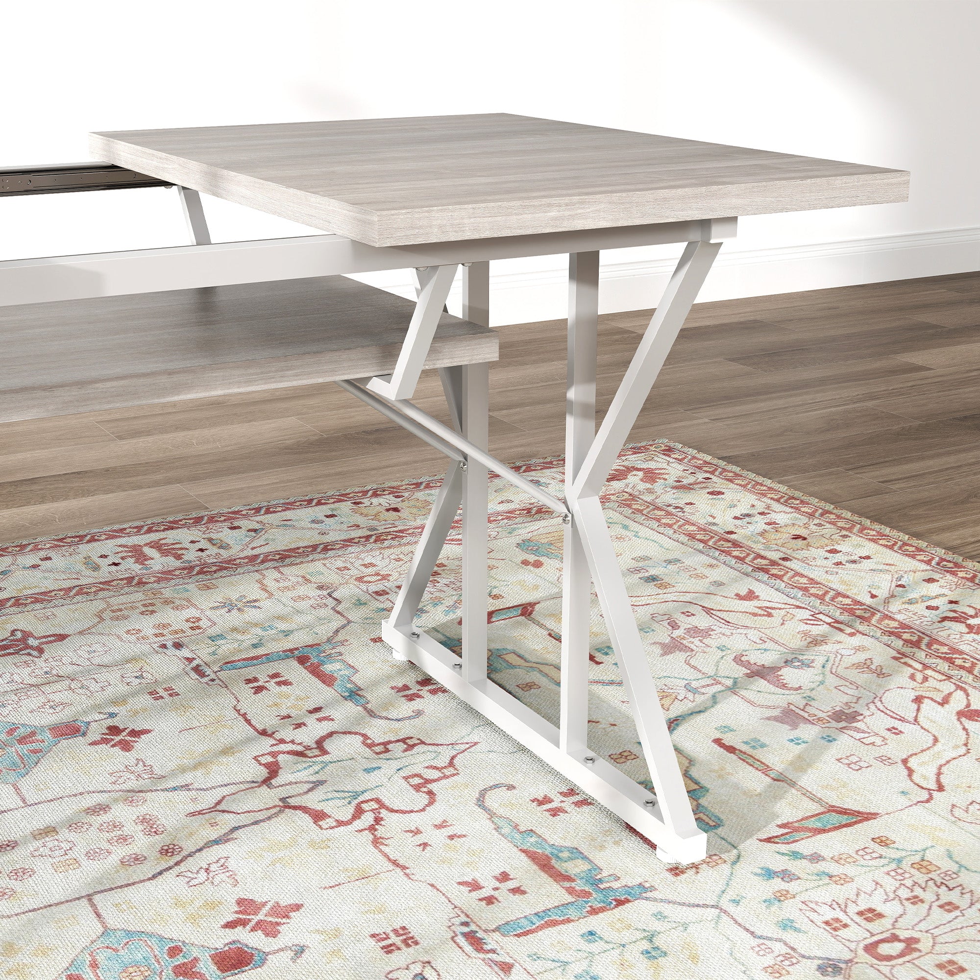 47"-63" Extendable Dining Table for 4-6, Farmhouse Expandable Kitchen Table with Heavy Duty Trestle Base, Gray
