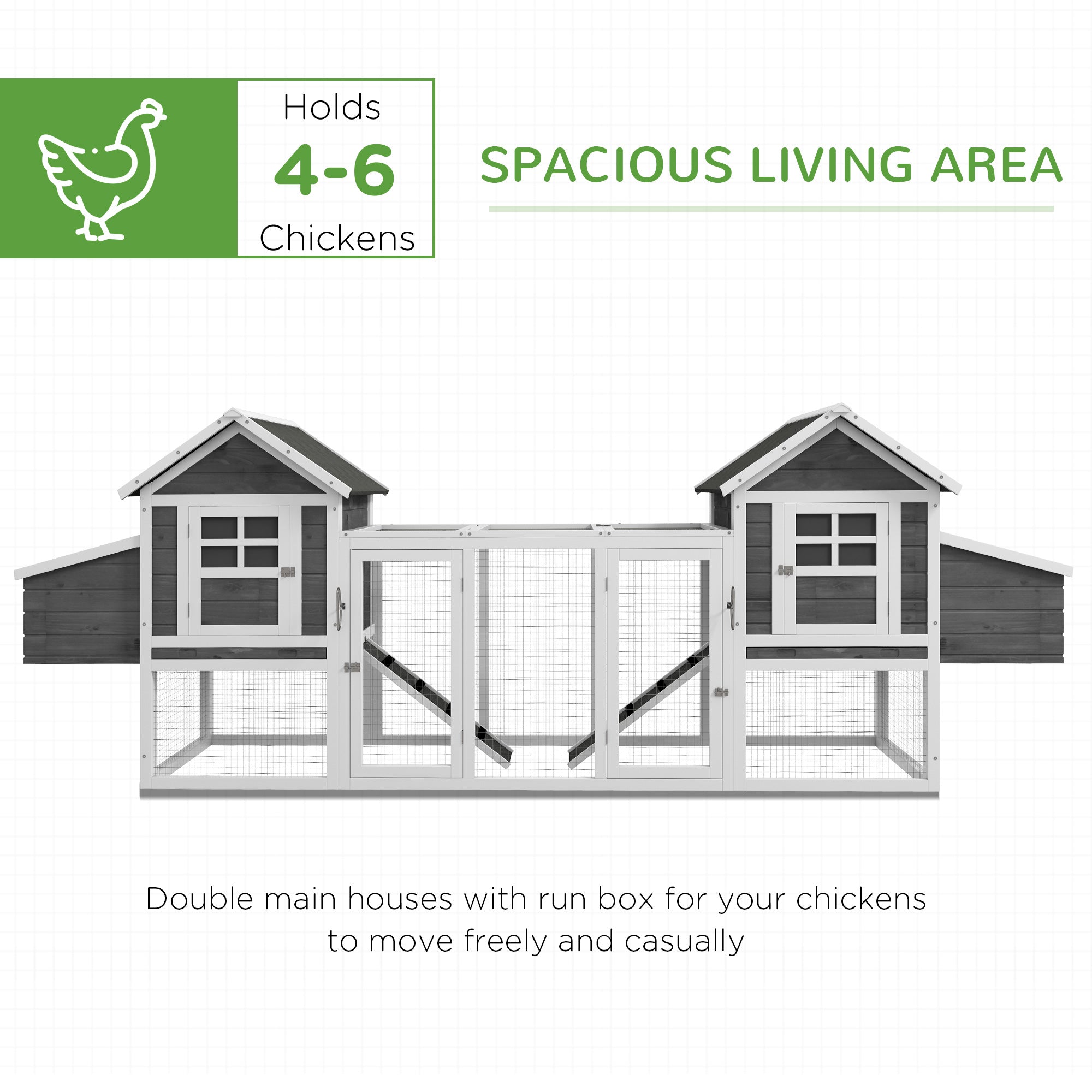 124" Dual Chicken Coop, Large Chicken House, Gray
