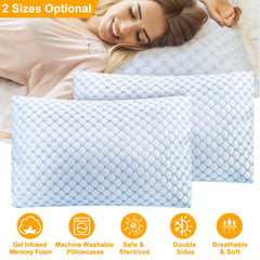 2Pcs Or 1Pc Cooling Memory Foam Pillow Ventilated Soft Bed Pillow With Cooling Gel Infused Memory Foam Machine Washable