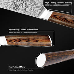 Japanese Vanadium Steel Chef Knife, 7.8 INCH Sharp Kitchen Knives With Laser Pattern And Rosewood Handle
