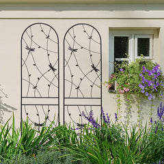 2 Pack Metal Garden Trellis 86.7" X 19.7" Rustproof Trellis For Climbing Plants Outdoor Flower Support Dragonfly Deco Black