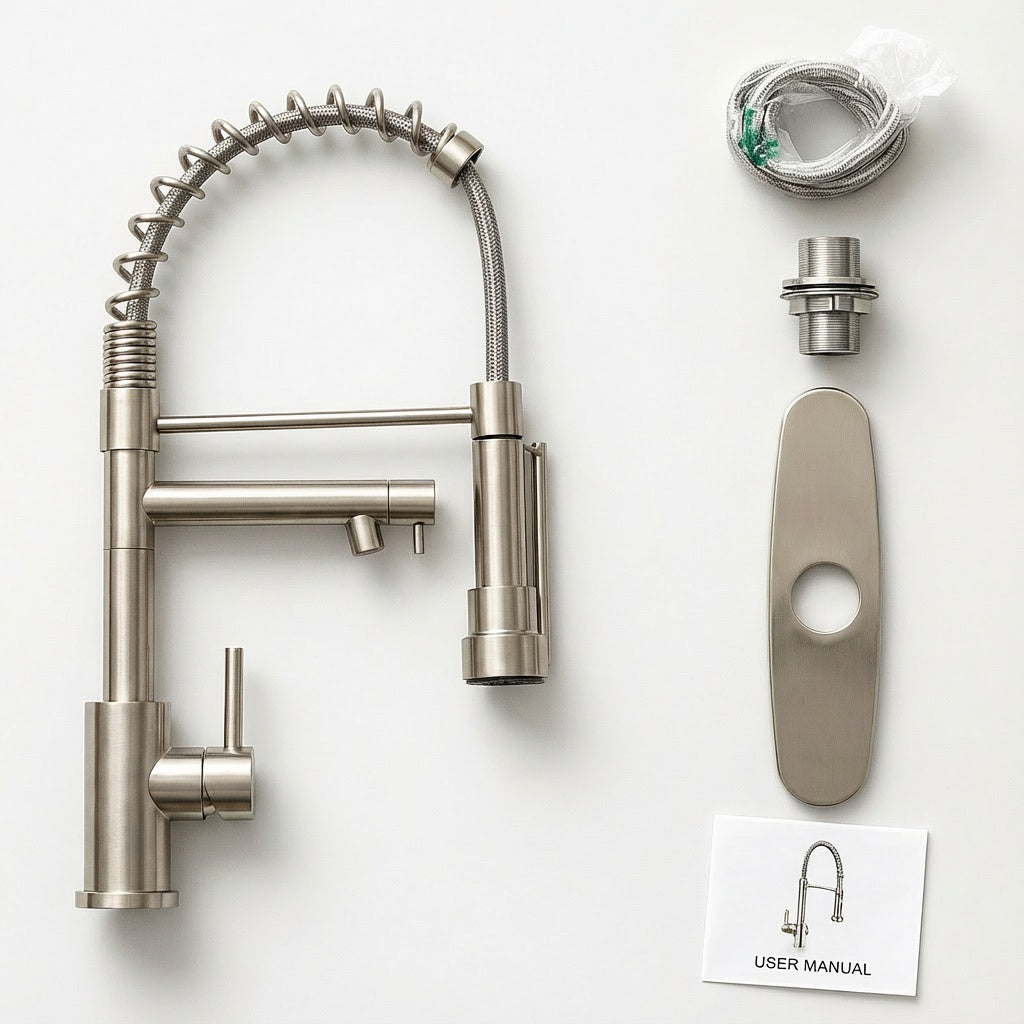 Touch Kitchen Faucet With Pull Down Sprayer, Single Handle Stainless Steel Spring Neck Kitchen Faucet, 2 Function Spray Head, Single Hole Installation, Brushed Nickel
