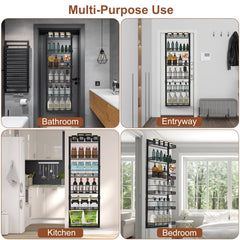 Black-White Options -- 1Pc Over The Door Pantry Organizer 6-Tier Pantry Door Organizer Carbon Steel 110LBS Loading Easy Install Behind Door Storage For Closet Kitchen Bathroom 50.19H 17.12W 5.51in D