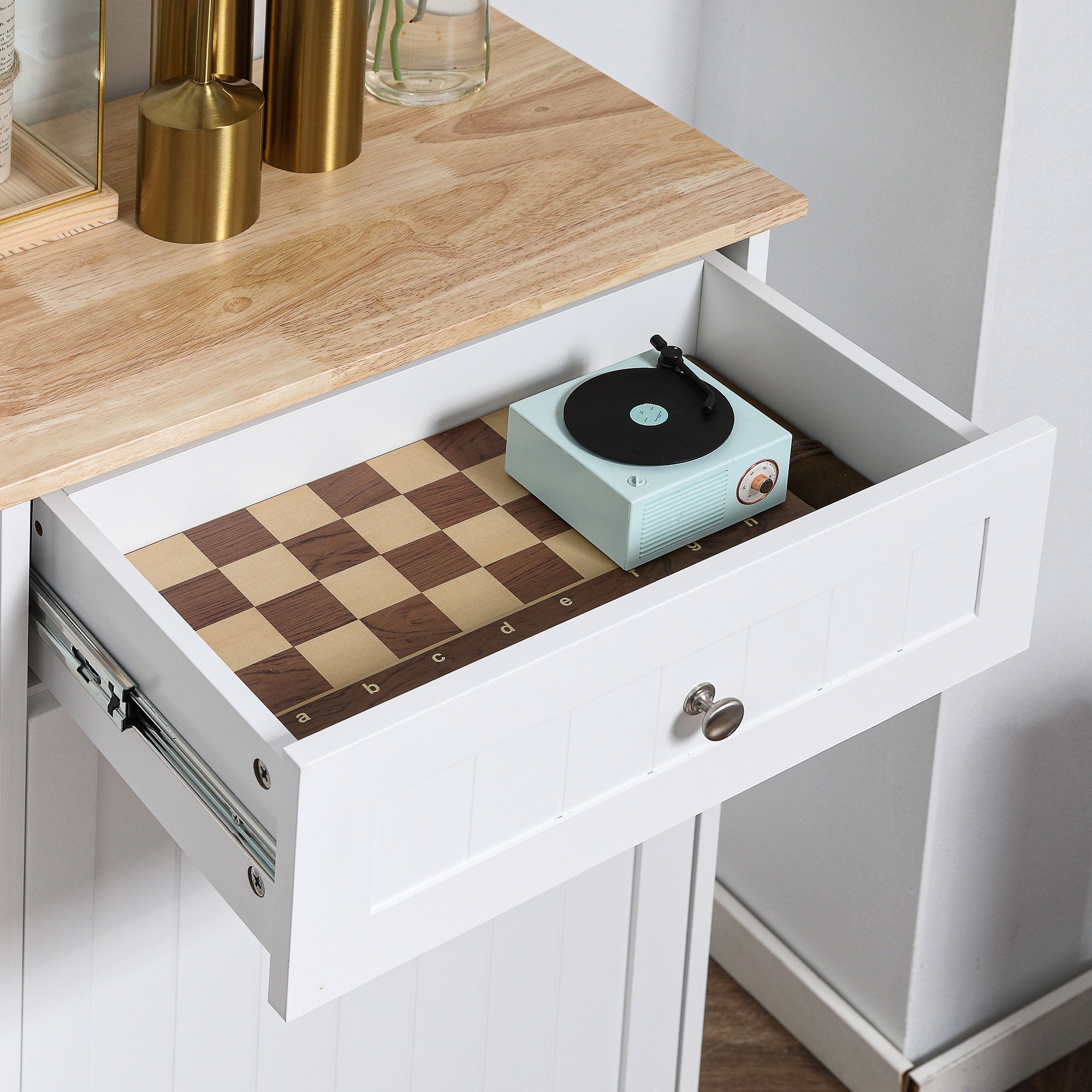 Kitchen Tilt Out Trash Bin Cabinet Free Standing Recycling Cabinet Trash Can Holder With Drawer, White