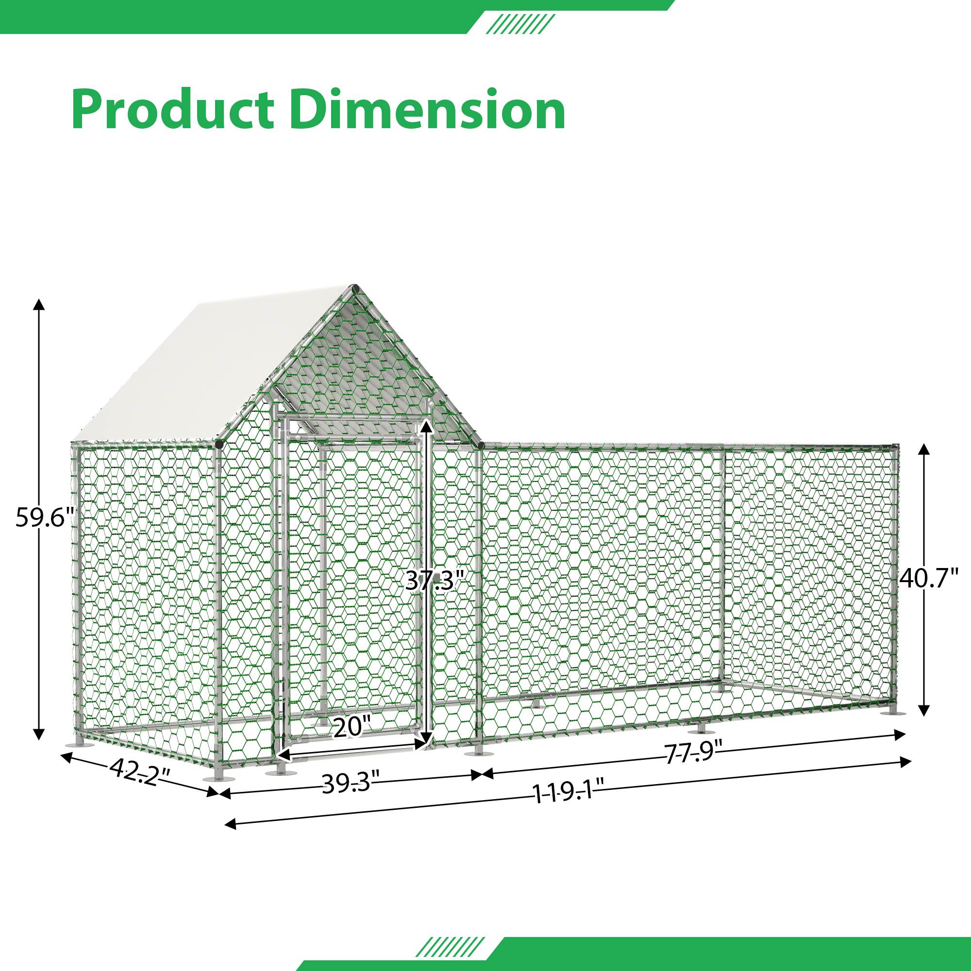 Metal Chicken Coop,Walk-in Chicken Run,Poultry Chicken Hen Pen Cage,Rabbits Duck Cages,With Cover