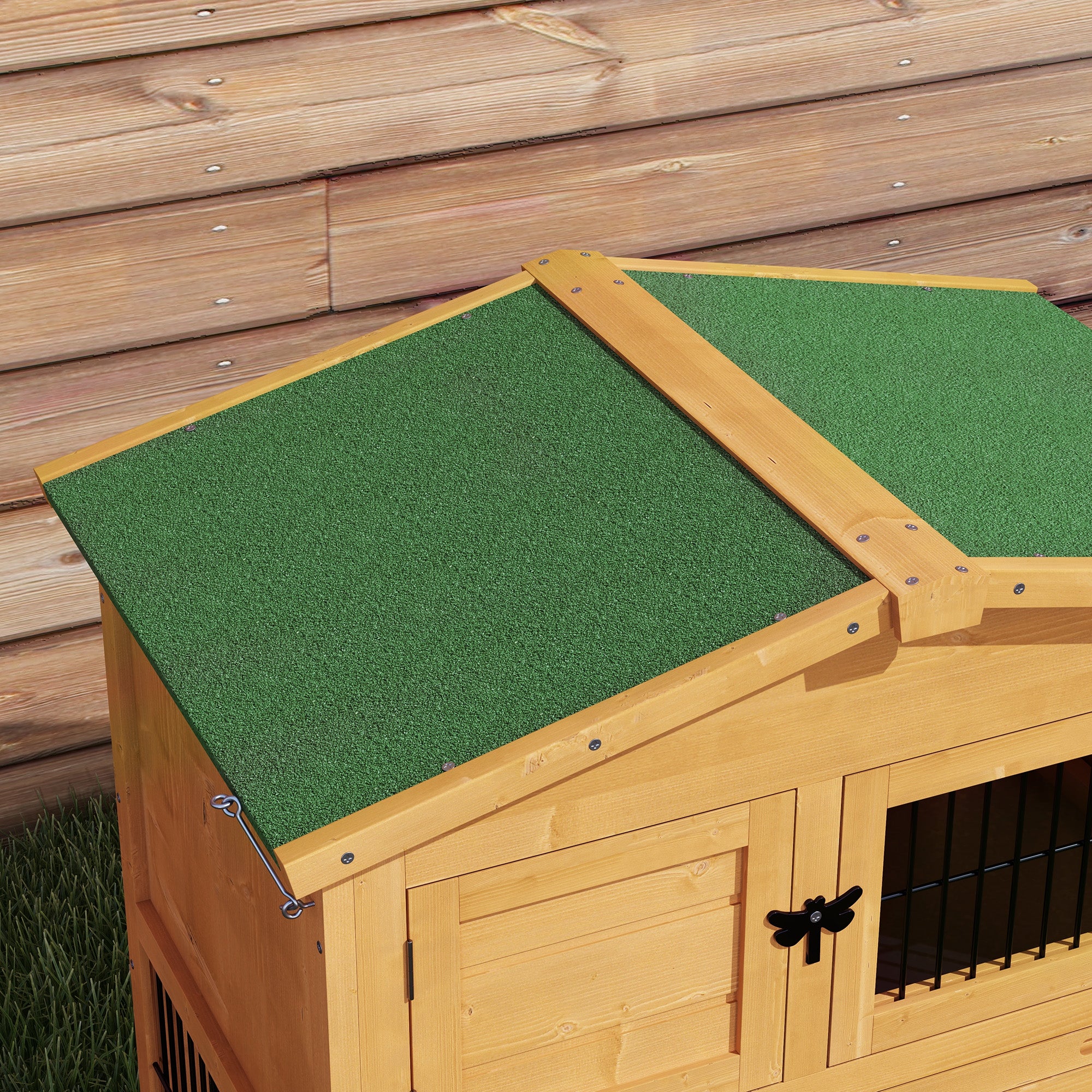 2 Level 59" Outdoor Rabbit Hutch with Openable Top, Yellow