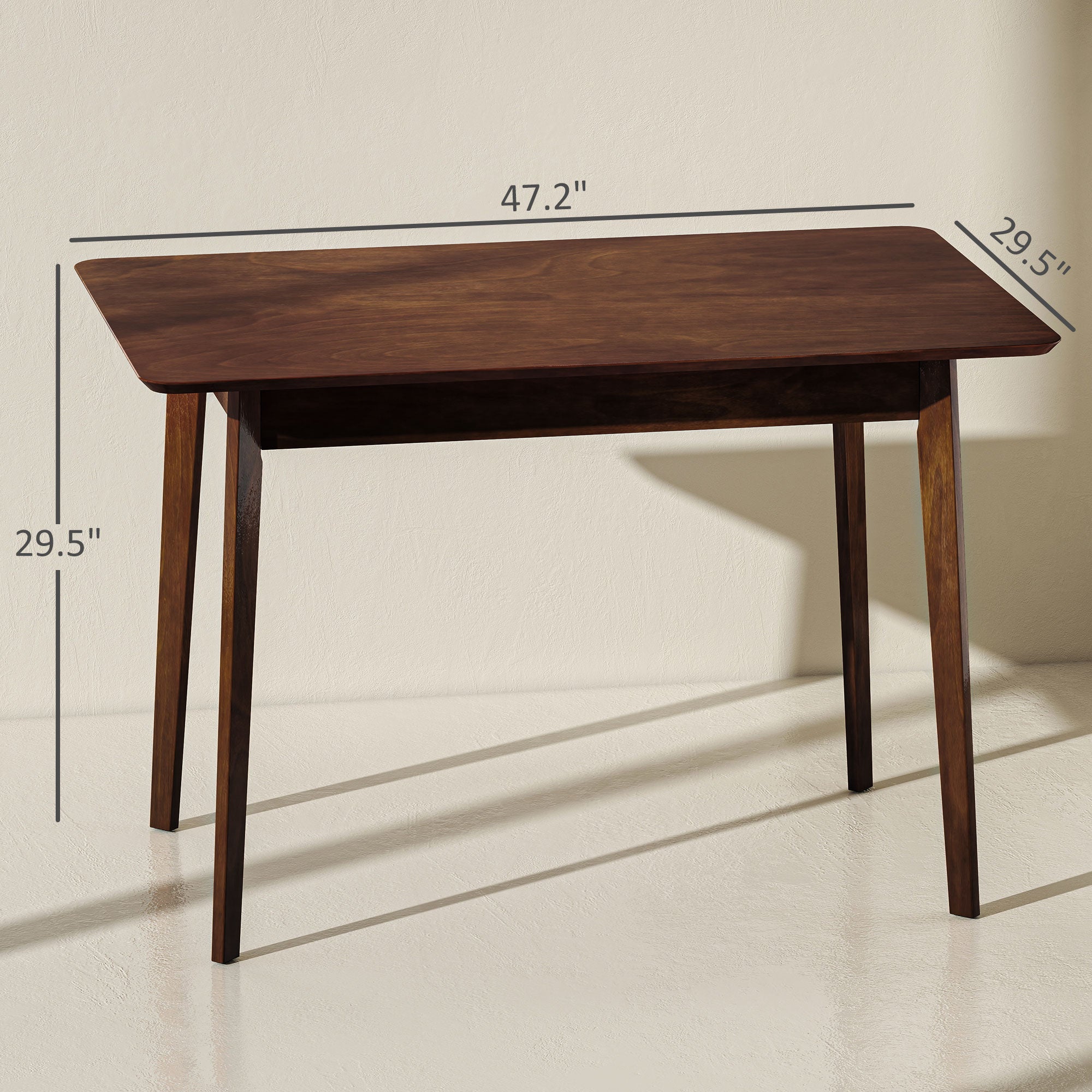 47.2" Rectangle Dining Table for 4, Mid-Century Modern Kitchen Table with Rubber Wood Legs for Dining Room, Walnut