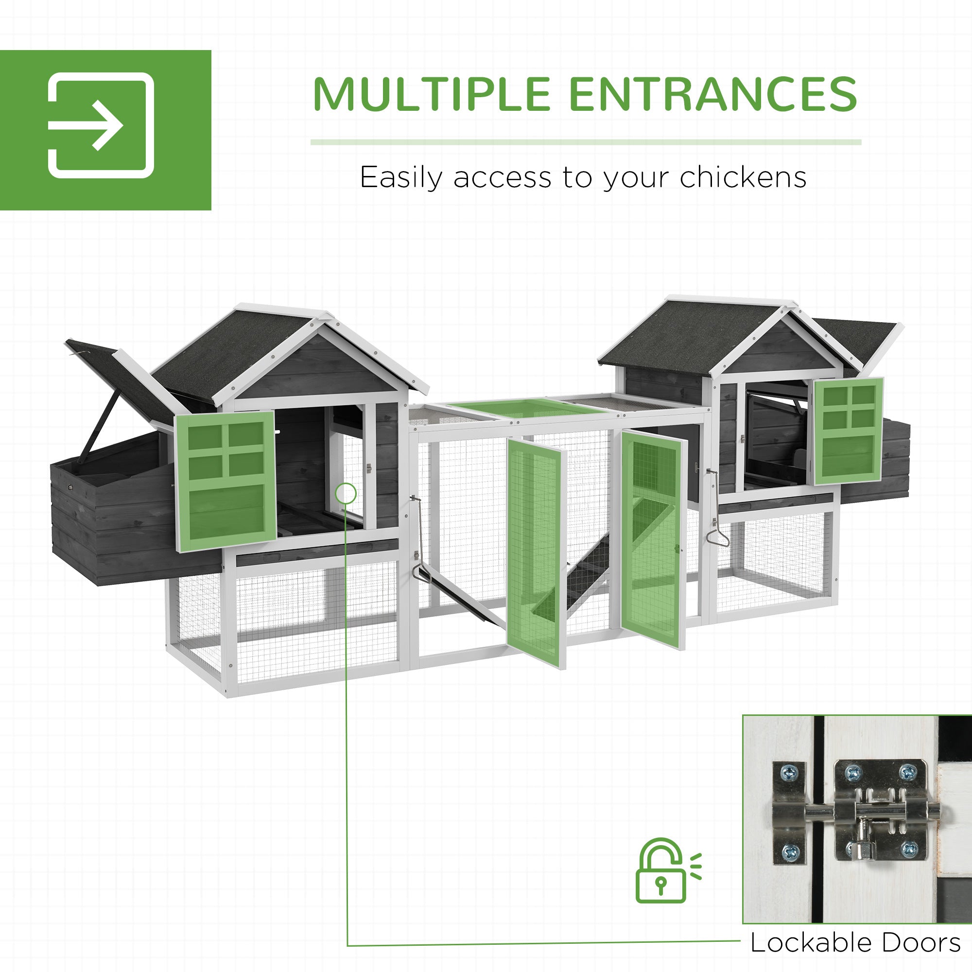 124" Dual Chicken Coop, Large Chicken House, Gray