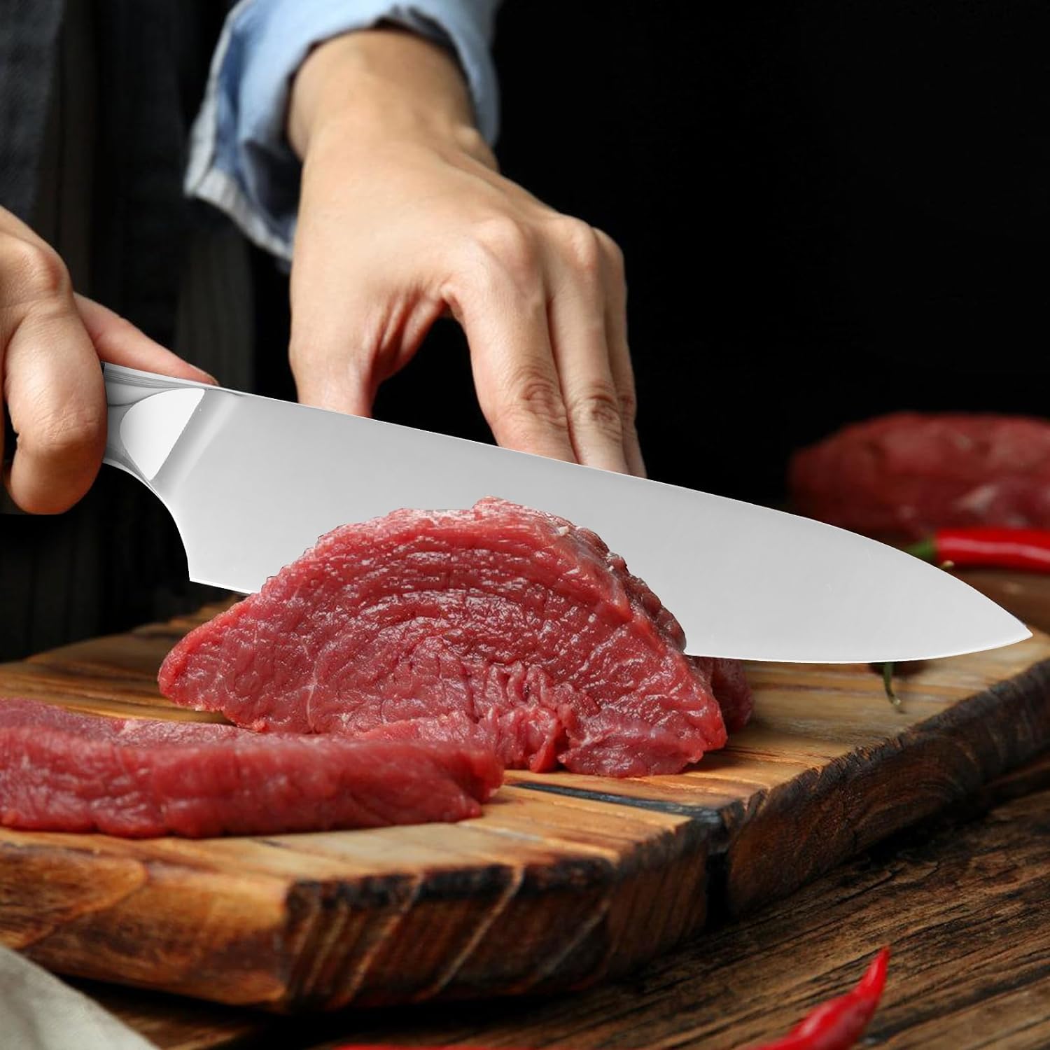 Professional Chef Knife 8 Inch, Santoku Knife 7 Inch High Carbon Steel Chef Knife Japanese Knife, Full Tang Wood Handle Kitchen Knife