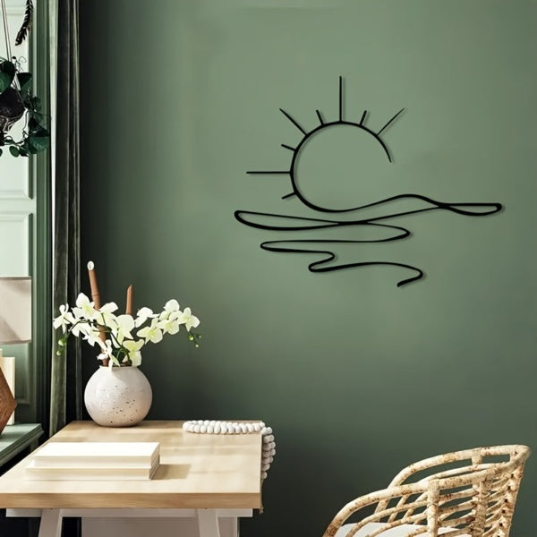 Minimalist Sunrise Wall Art - Modern Metal Iron Wall Decor, Abstract Sun Line Design For Home , Elegant Housewarming & Wedding Gift, Versatile For Living Room, Bedroom, Bathroom, Kitchen & Halloween