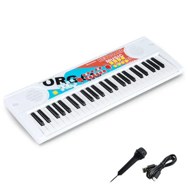 49 Keys Kids Electronic Keyboard With Microphone, 8 Tones & Rhythms Educational Music Toy For Age 3+ - White