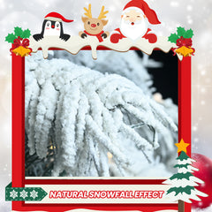 5FT 6FT 7FT 8FT Prelit Flocked Christmas Tree With Light, Snowy Pine Design, Warm White LED Lights, Hinged Branches, Metal Stand, Realistic Artificial Xmas Tree For Indoor Holiday Decoration