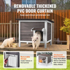 Outdoor Cat House Wooden Feral Cat Shelter With Roof & PVC Door Flaps
